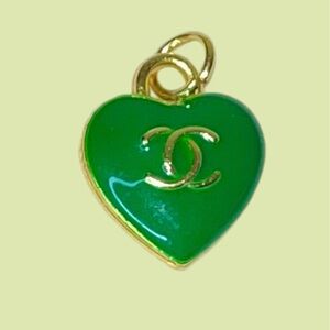 Enamel Luxury C C Heart Charm Dbl. Stamped w/ Unbranded Chain